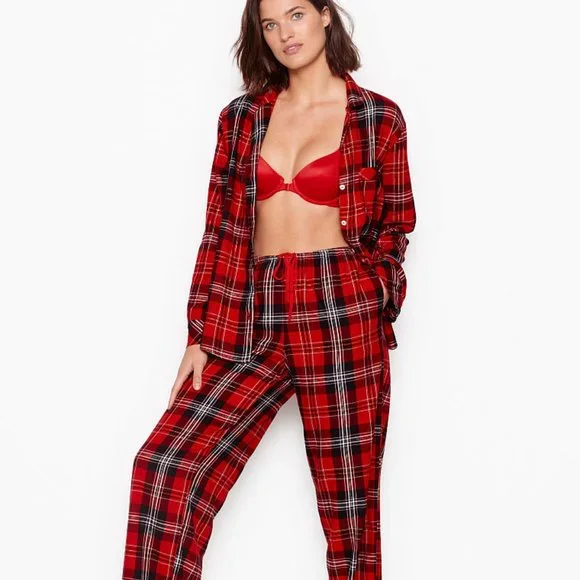 NWT VS M Cotton Flannel PJ Set Red Black Plaid - Picture 3 of 16